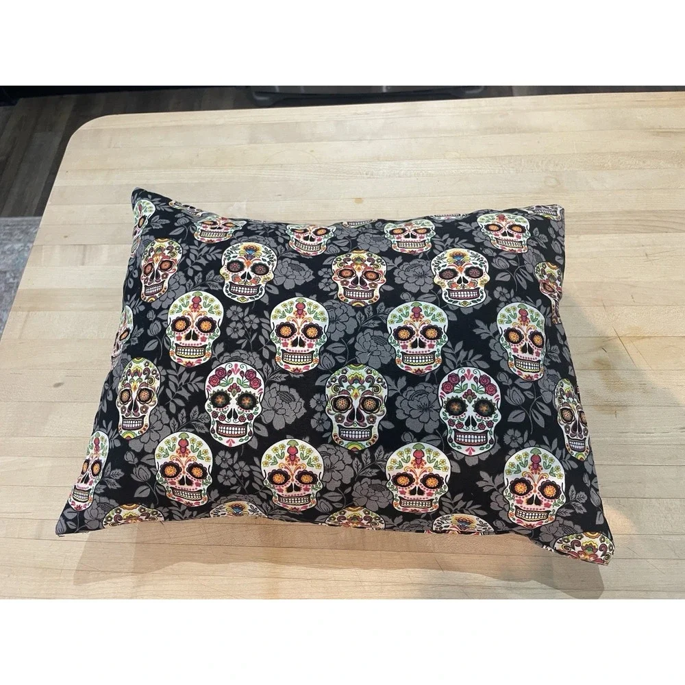 Mexican Sugar Skulls Colorful Print Pillow With Removable Cover Black 12 X 17 In